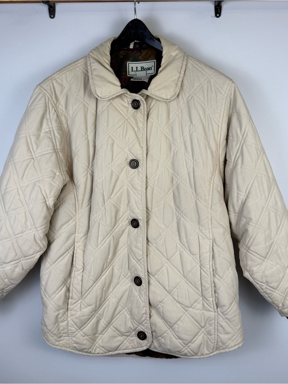 L.L.Bean Women’s Quilted Insulated Button Front Jacket Beige S Pockets